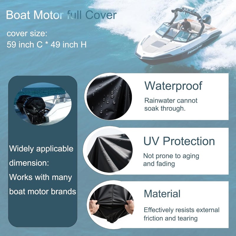 NorthBoat Waterproof Outboard Boat Motor Cover for 0-20HP，59 inch C * 49 inch H, Heavy Duty, Fade-Resistant, Universal Fit Engine Protection - Image 3